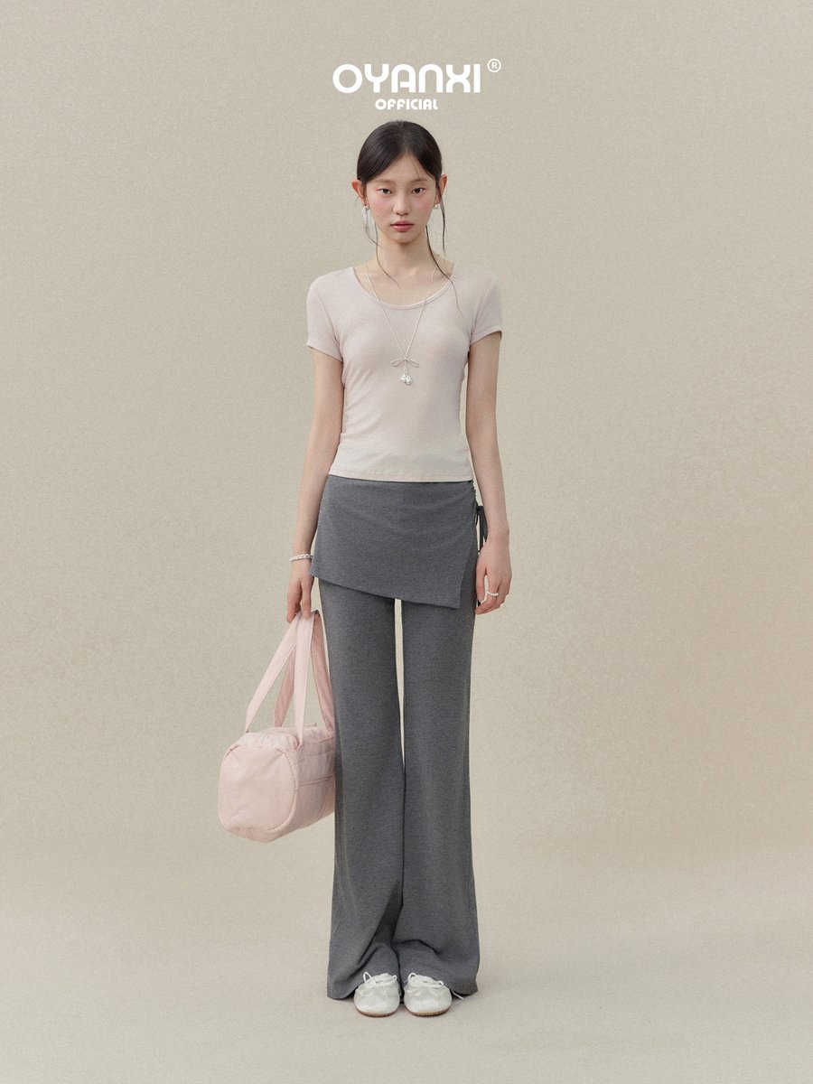OYANXI フェイクレイヤード スカート風 フレアパンツ