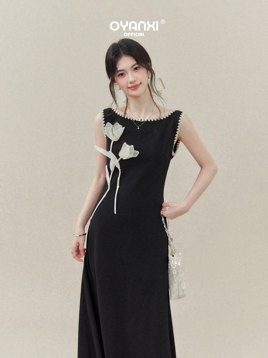 OYANXI 立体フラワー オフショルダー マーメイドロングワンピース