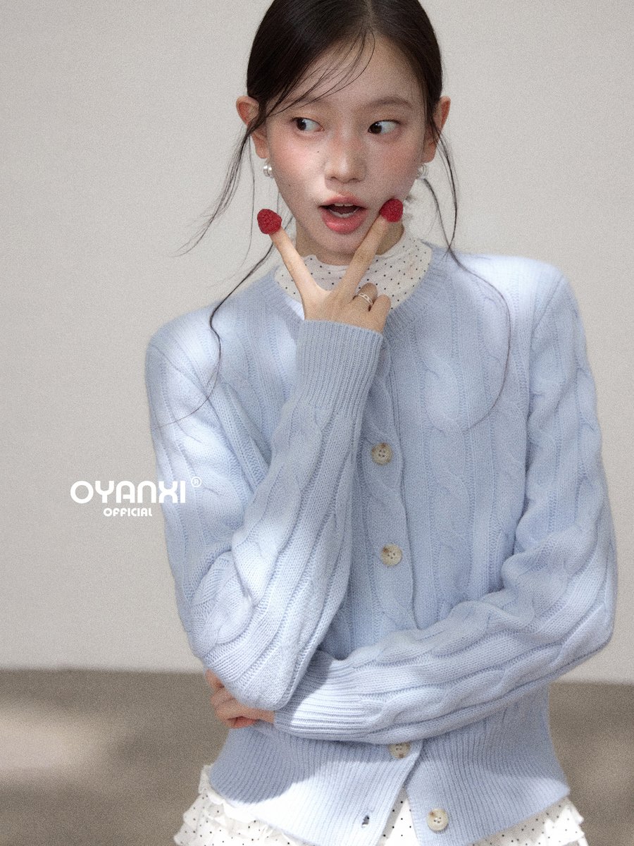 OYANXI ケーブル編み クルーネック シングルボタン ニットカーディガン