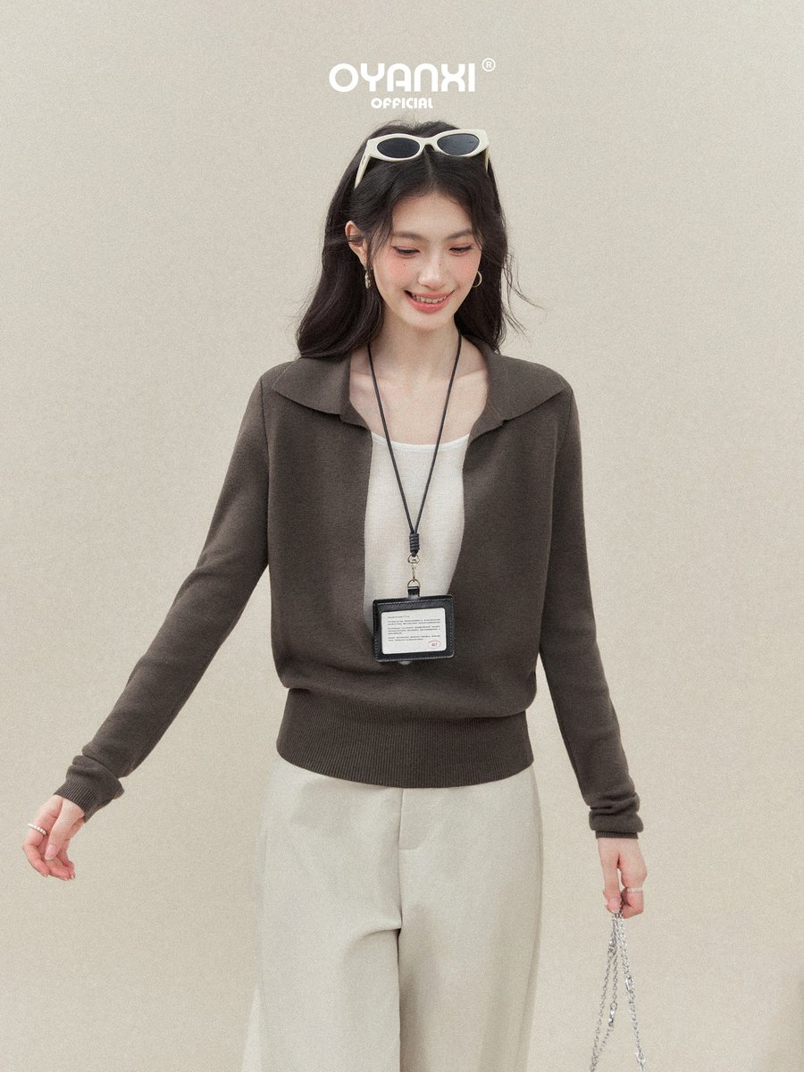 OYANXI 深Vネック フェイクレイヤード ゆったりニット