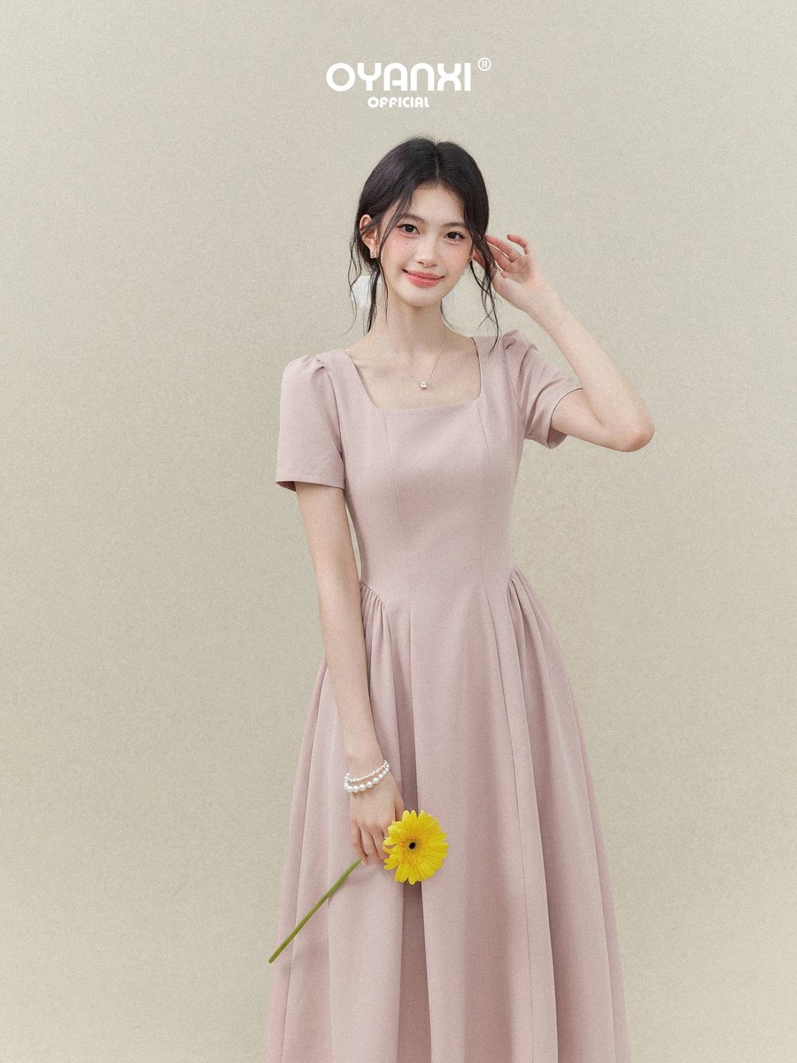 OYANXI スクエアネック ウエストシェイプ ロングワンピース