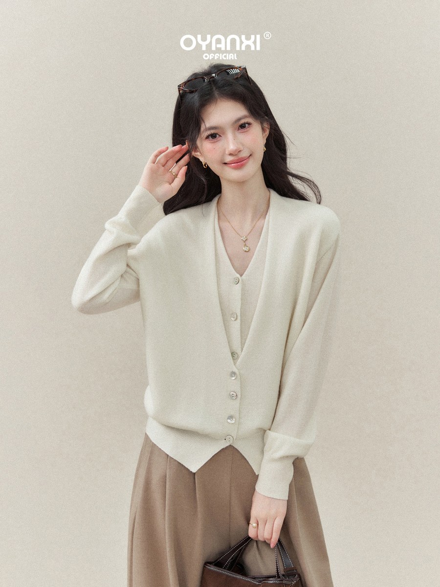 OYANXI フェイクレイヤード Vネック ゆったりニット