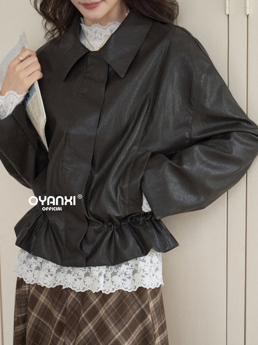 OYANXI レトロ 折り襟 ウエストタック ショート丈ジャケット