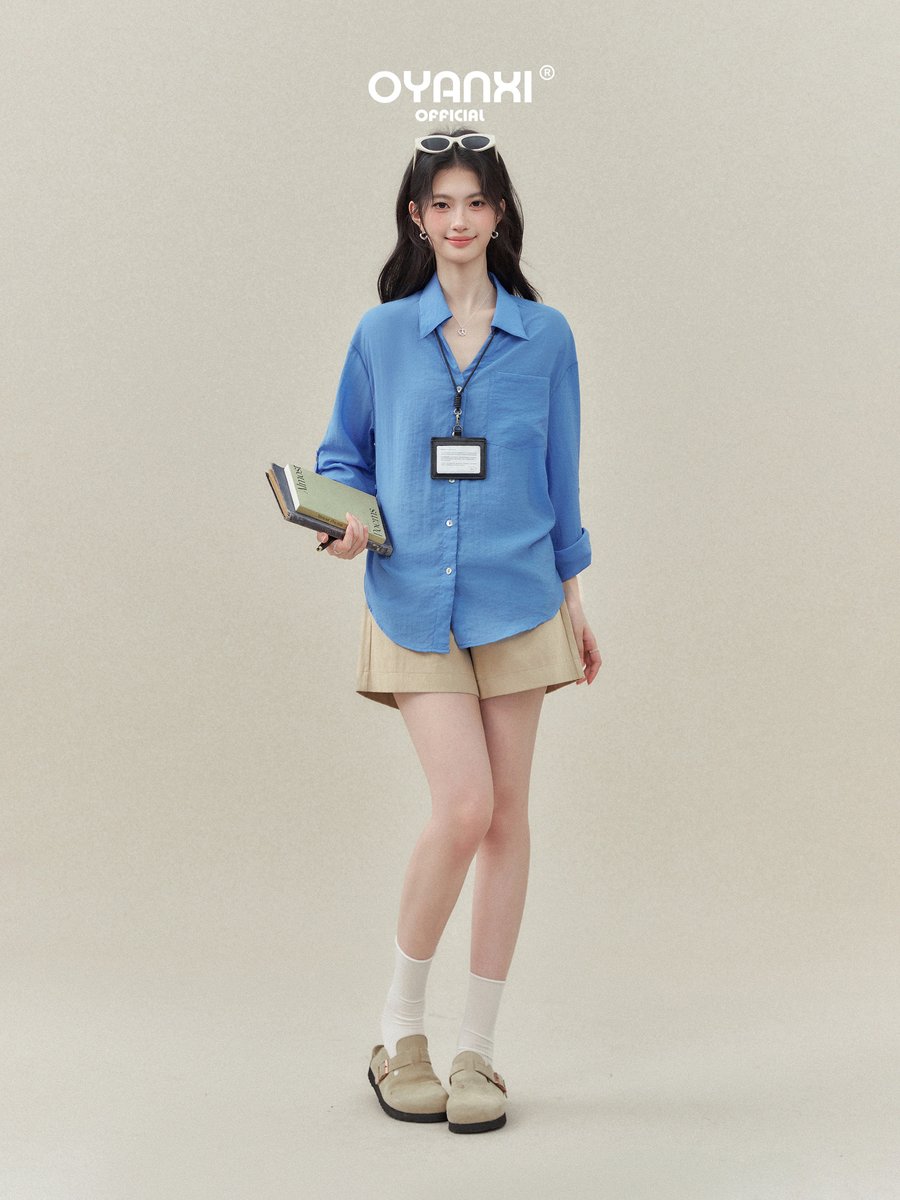 OYANXI 襟付き ゆったりシルエット ベーシック 長袖シャツ