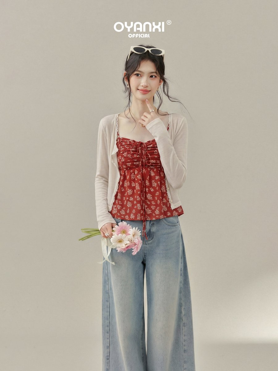OYANXI 小花柄 レース ウエストシェイプ キャミソール