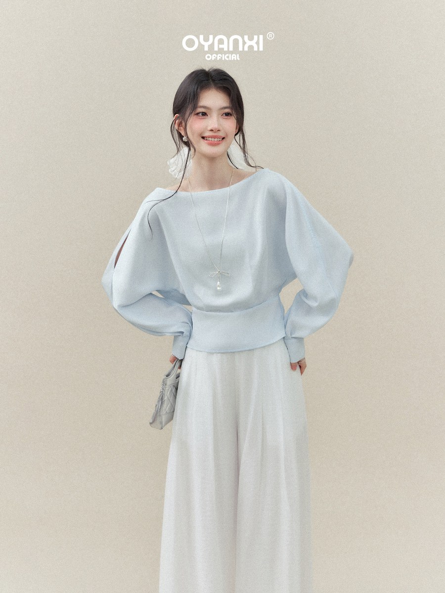 OYANXI 透かしデザイン オフショルダー ウエストシェイプ シャツ