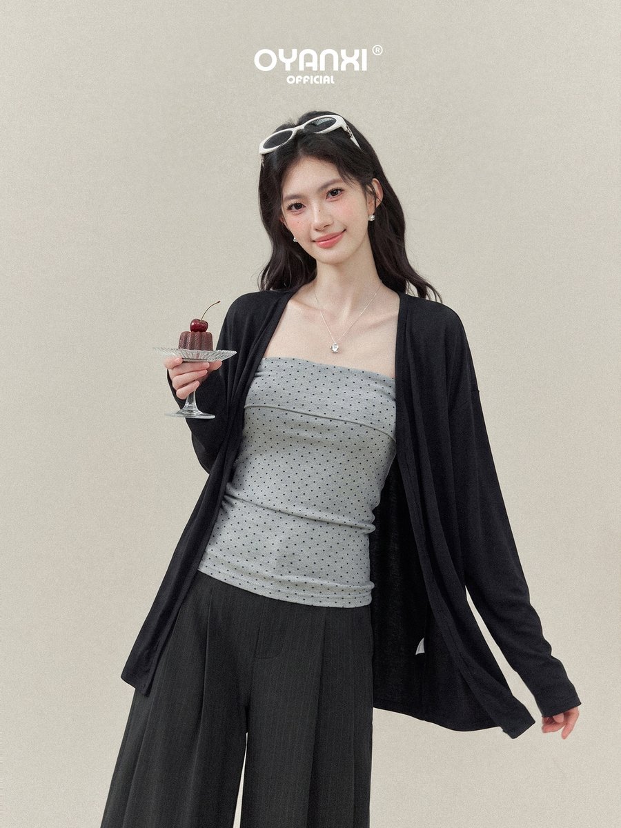 OYANXI ゆったり 長袖カーディガン＆ドット柄キャミ