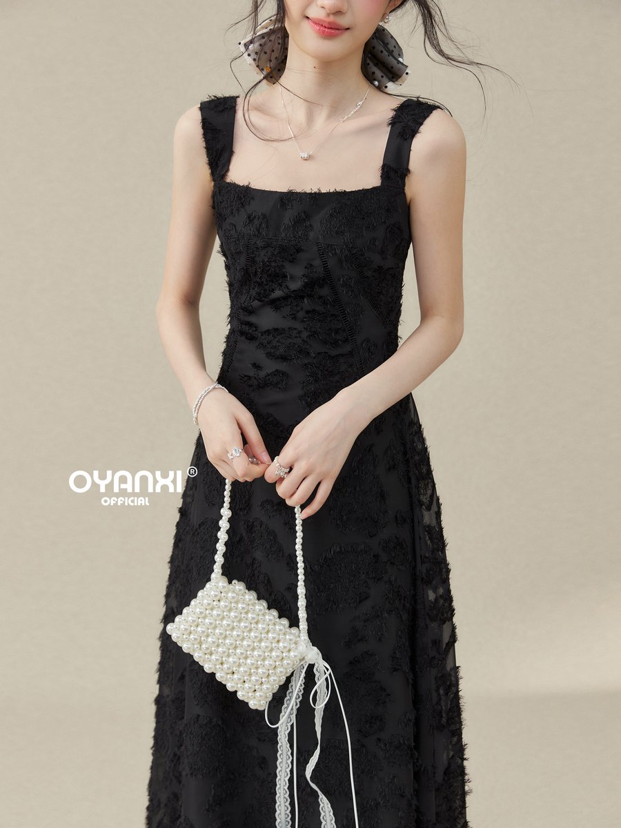 OYANXI ジャカード ウエストシェイプ キャミロングワンピース