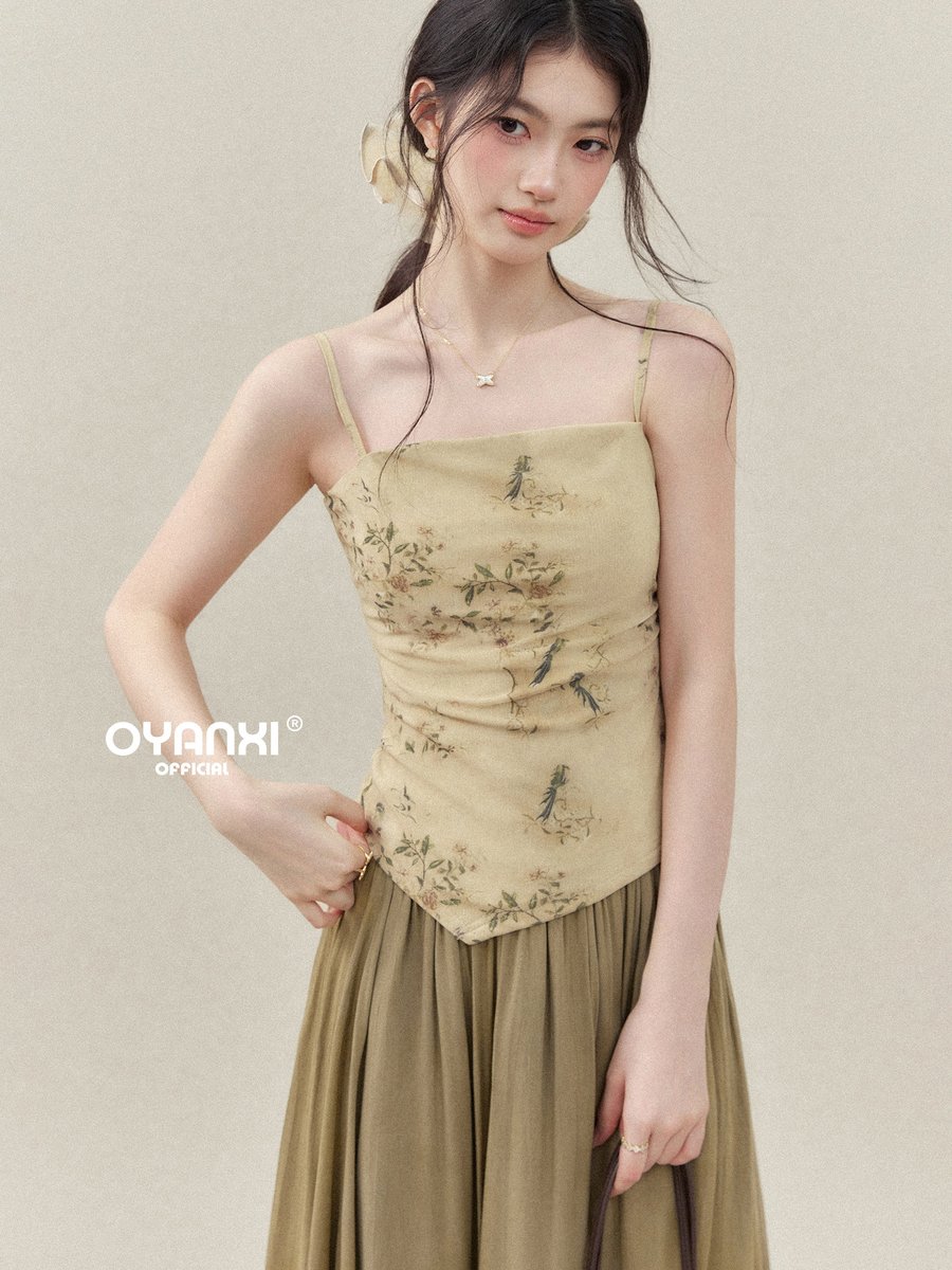 OYANXI 竹柄プリント チャイナテイスト キャミソールトップス