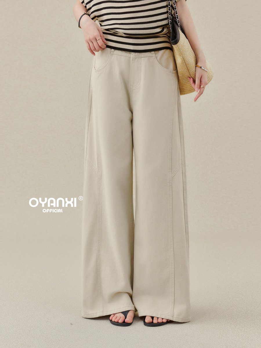 OYANXI ハイウエスト ストレート ワイドパンツ