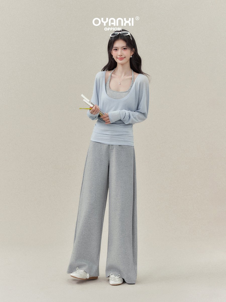 OYANXI シンプル ハイウエスト ワイドパンツ