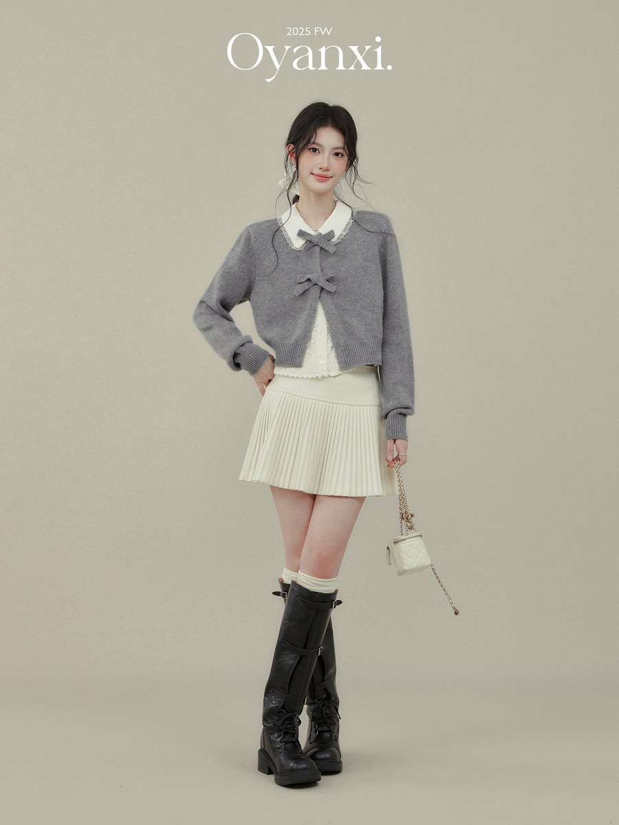 OYANXI 襟付き フェイクレイヤード リボンニット