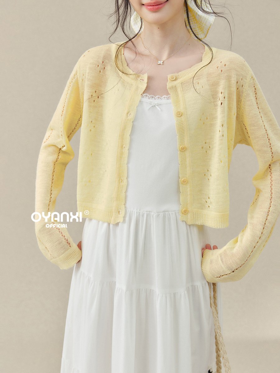 OYANXI 薄手 透かし編み ニットカーディガン