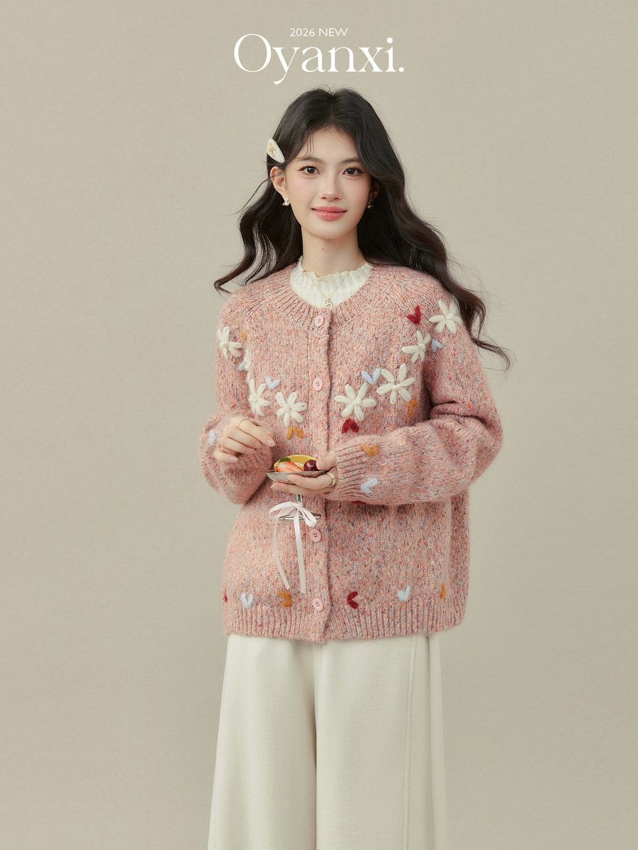 OYANXI ハンドクロシェ フラワー ニットカーディガン