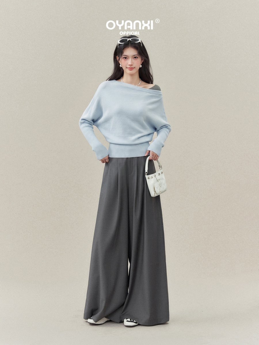 OYANXI フェイクレイヤード アシンメトリーネック ニットトップス