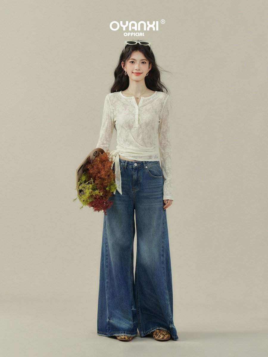 OYANXI ウエストリボン 長袖Tシャツ