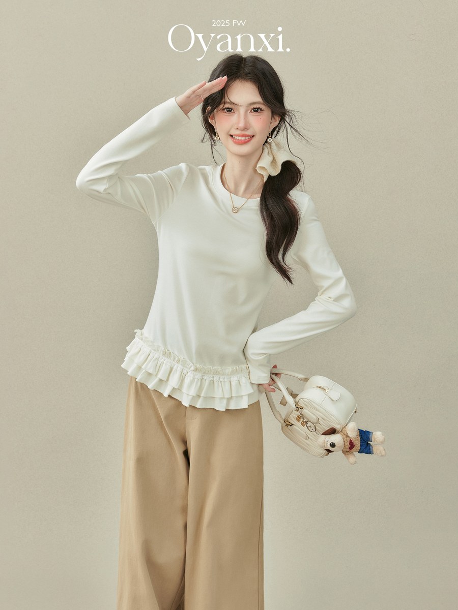 OYANXI フリル ニット 長袖インナーTシャツ