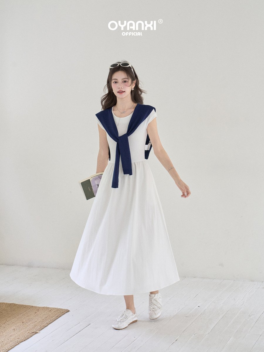 OYANXI ノースリーブ ウエストシェイプ ロングワンピース ショール付き