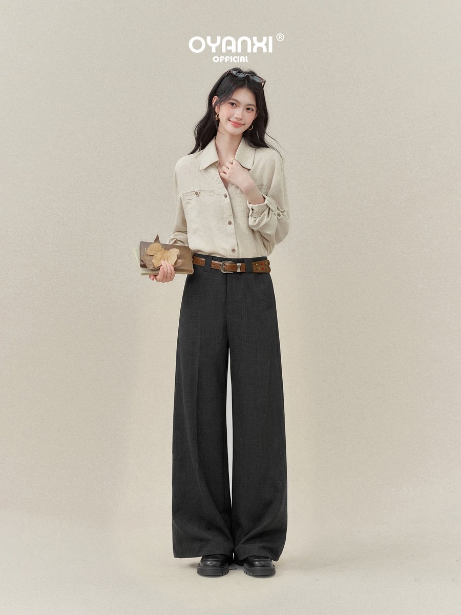 OYANXI ハイウエスト とろみ ストレートワイドパンツ