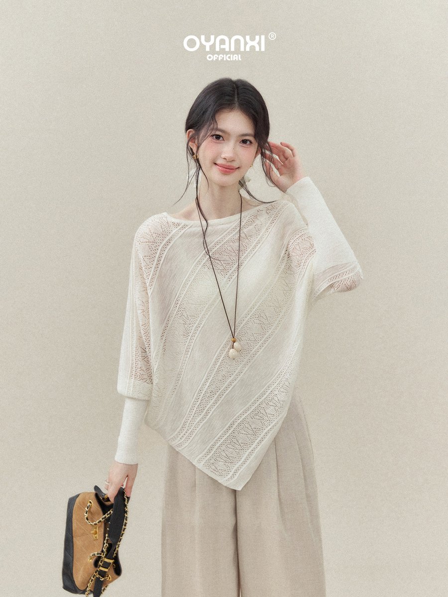 OYANXI 斜め透かし編み アシンメトリーヘム ニット