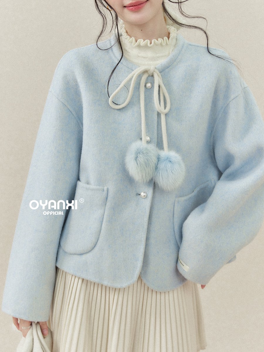 OYANXI クルーネック リボンポケット ゆったり コート
