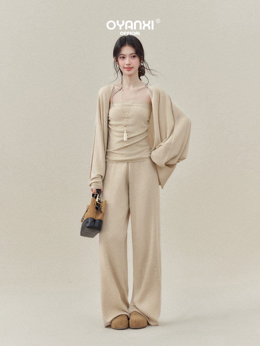 OYANXI ベアトップ＆ドルマンカーディガン＆ワイドパンツ 3点セット