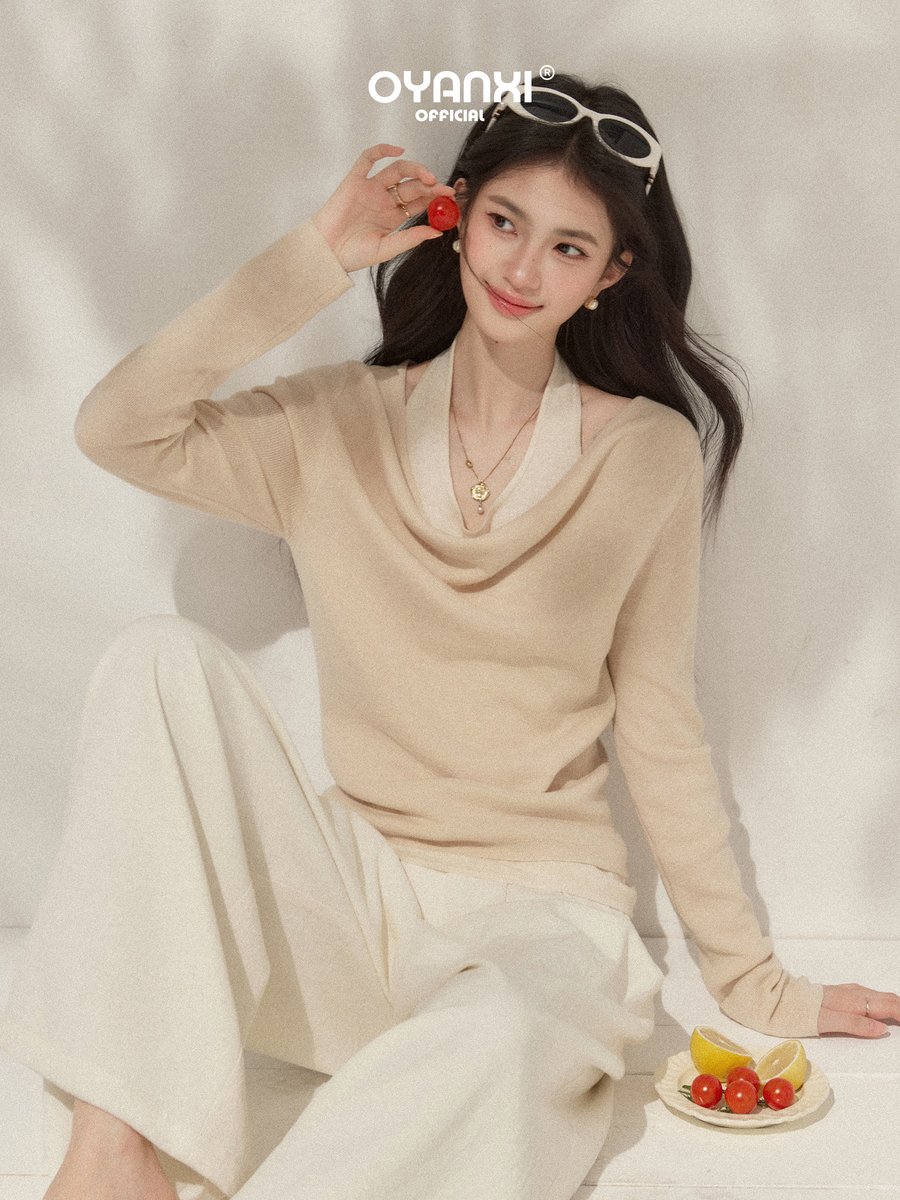 OYANXI 配色 ホルターネック フェイクレイヤード ニット
