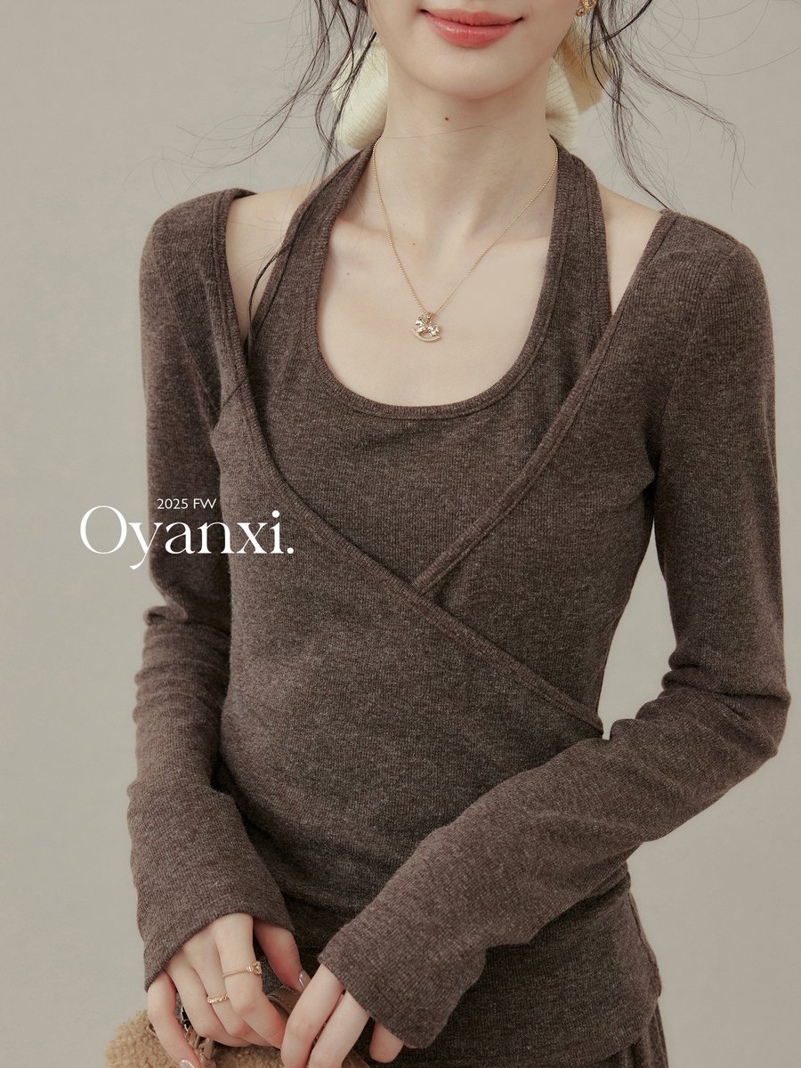 OYANXI ホルターネック フェイクレイヤード ニット＆スカート セットアップ