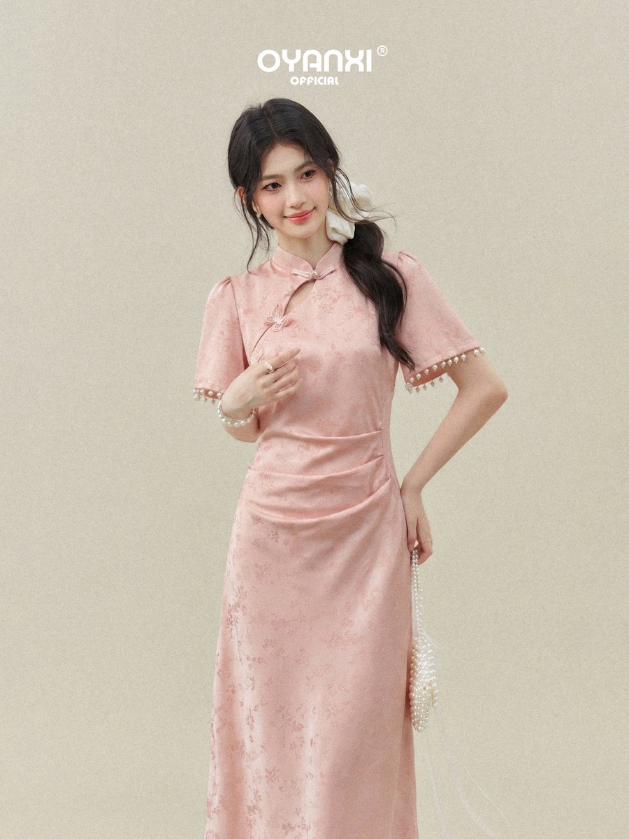 OYANXI チャイナテイスト スタンドカラー 半袖ワンピース