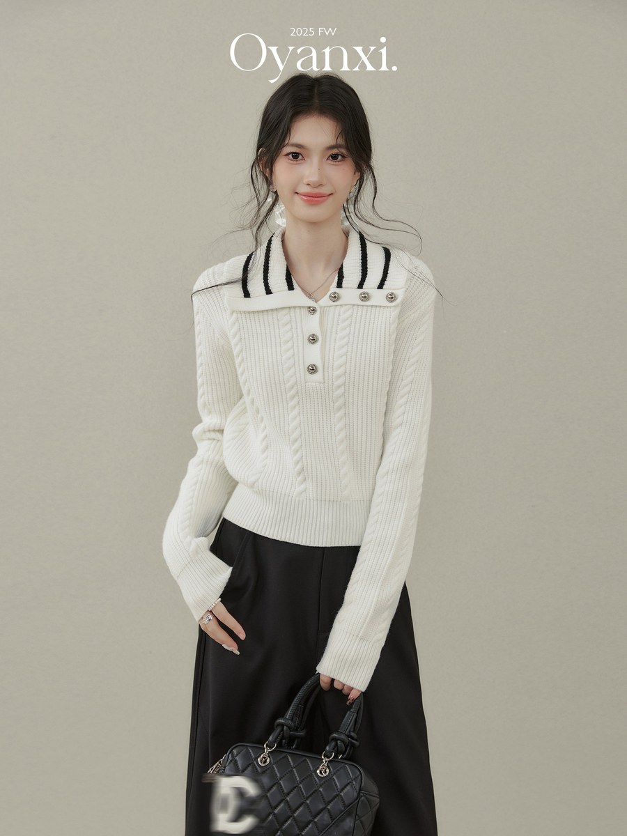 OYANXI 襟付き プレッピー ホワイトニット