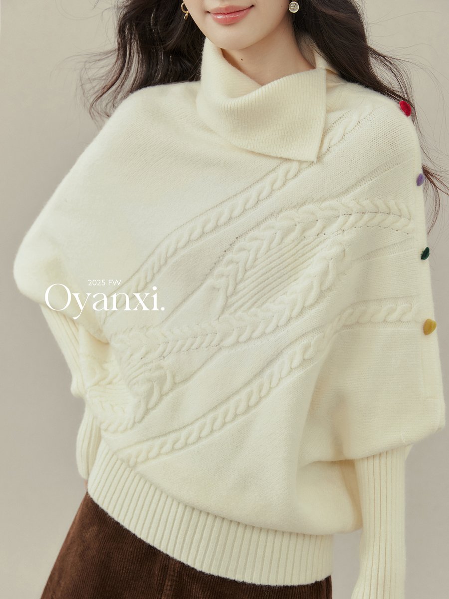 OYANXI ハイネック ドルマンスリーブ ケープ風プルオーバーニット