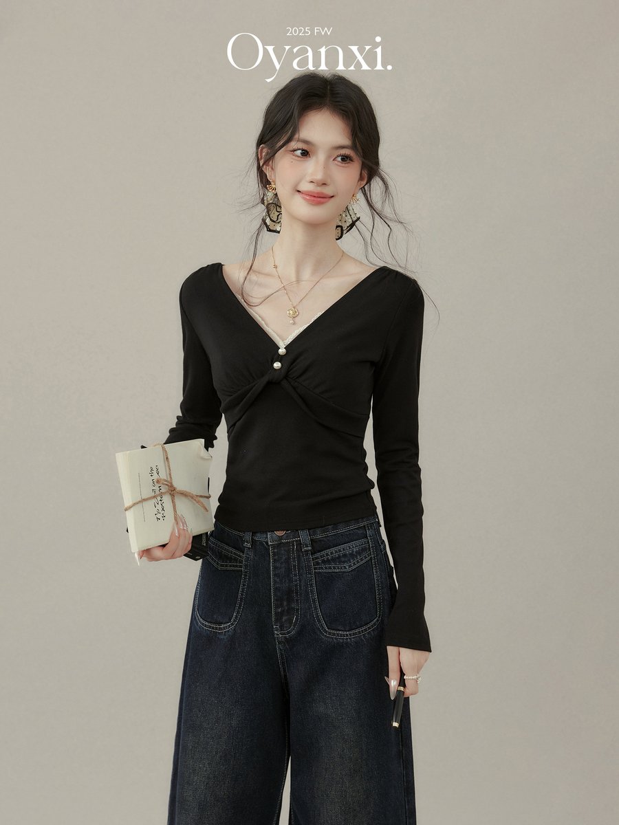 OYANXI Vネック 長袖カットソー