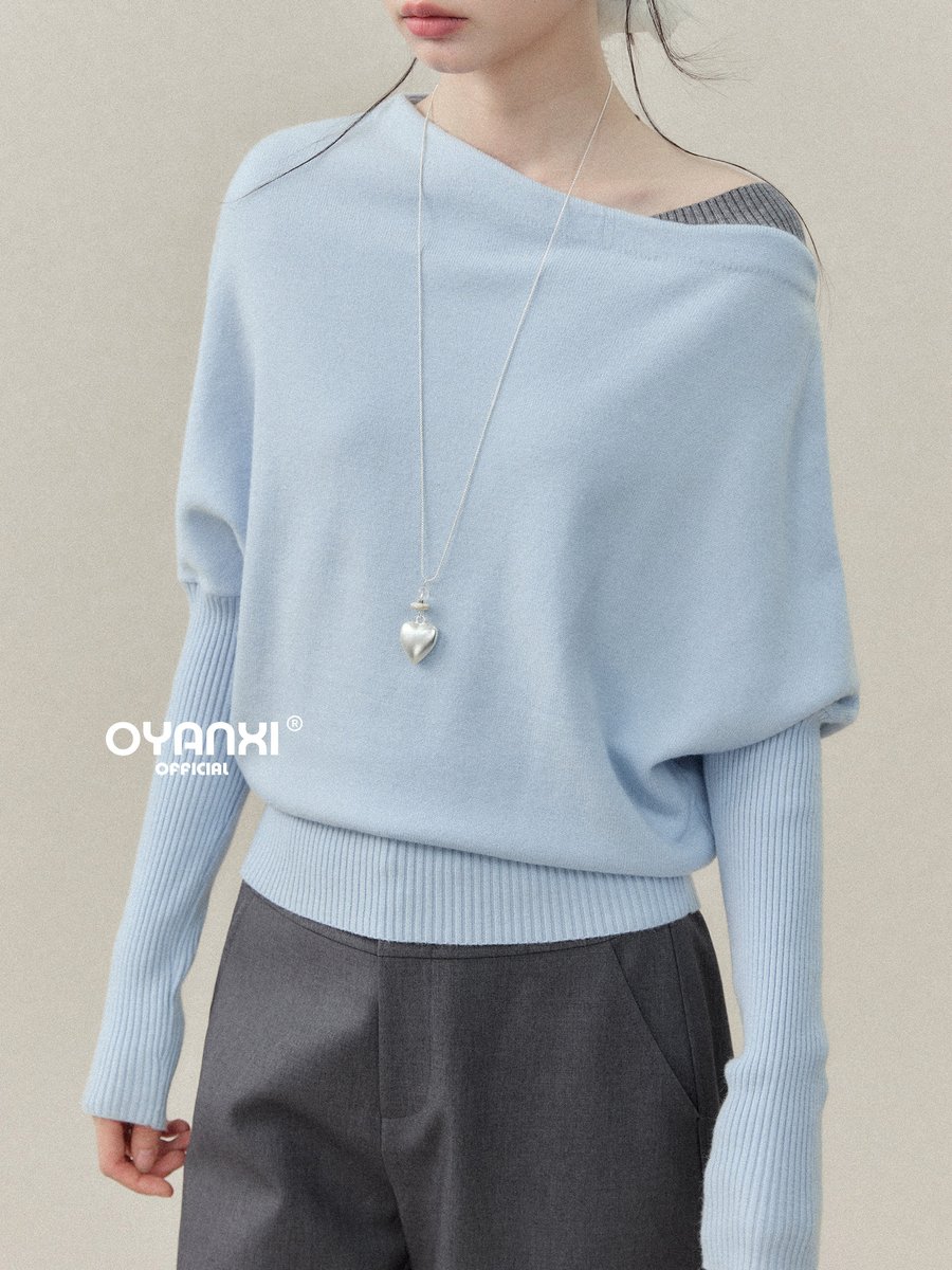 OYANXI 斜めネック リブ裾 ドルマンニット