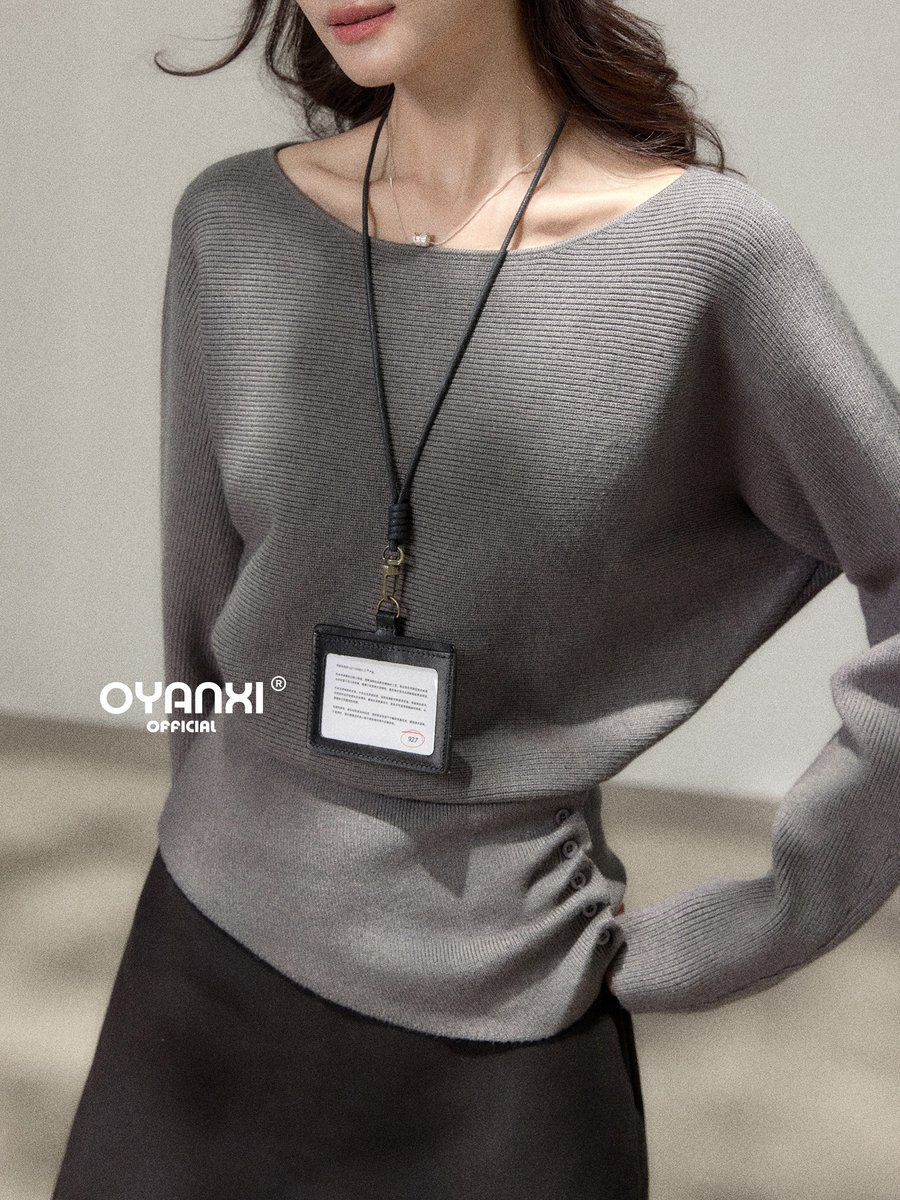 OYANXI ギャザー ウエストシェイプ 長袖ニットセーター
