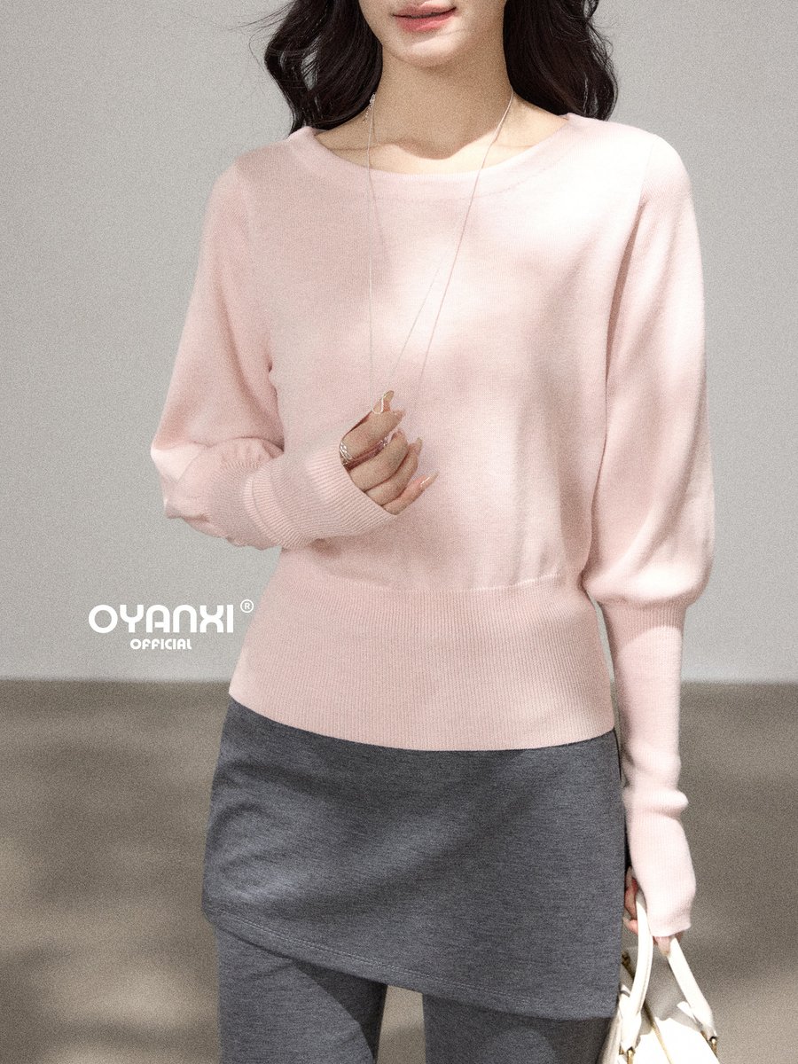 OYANXI 切り替えバルーンスリーブ リブ裾 ニット