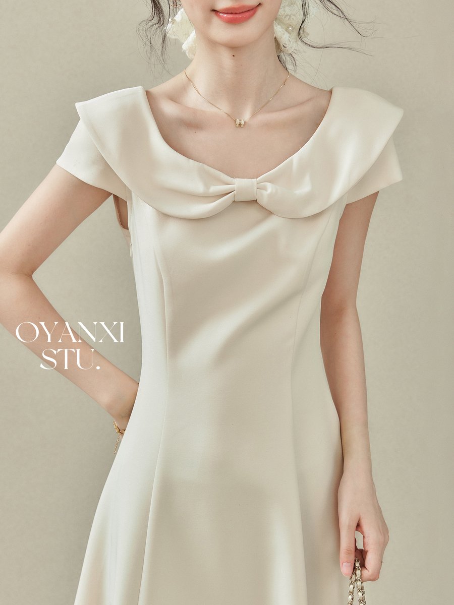 OYANXI 丸襟 リボン ウエストシェイプ ワンピース