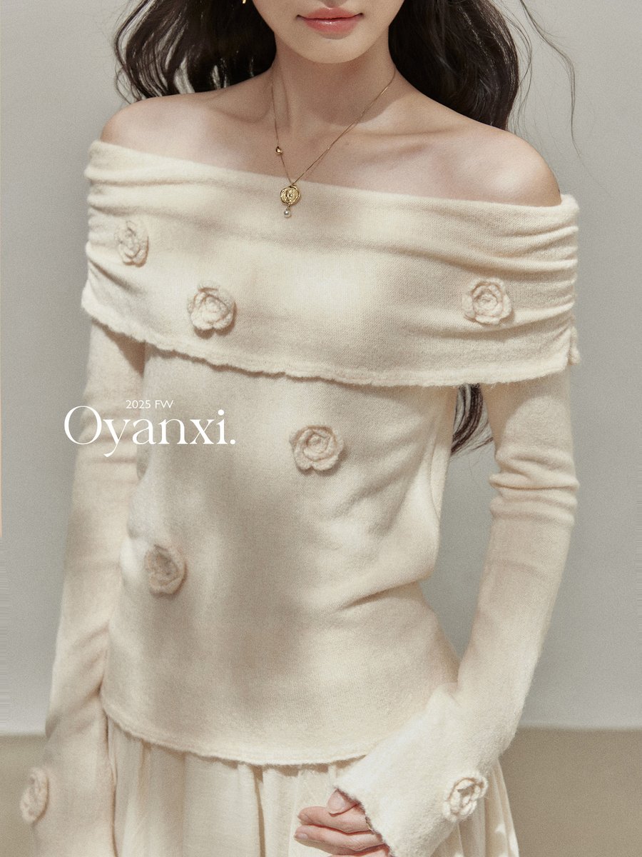 OYANXI 立体フラワー オフショルダー 襟付き ニット