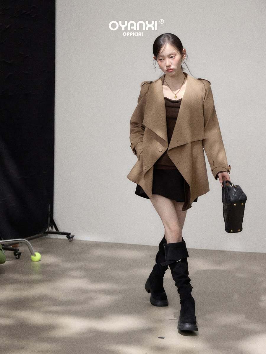 OYANXI アシンメトリーデザイン ベルト付き トレンチコート