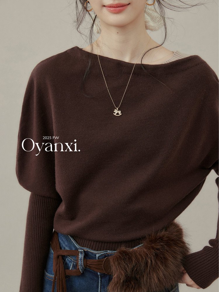 OYANXI 斜めネック ゆったり ブラウンニット