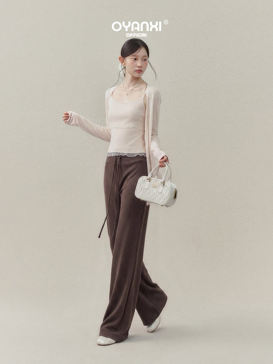 OYANXI ハイウエスト ストレート ドレープパンツ