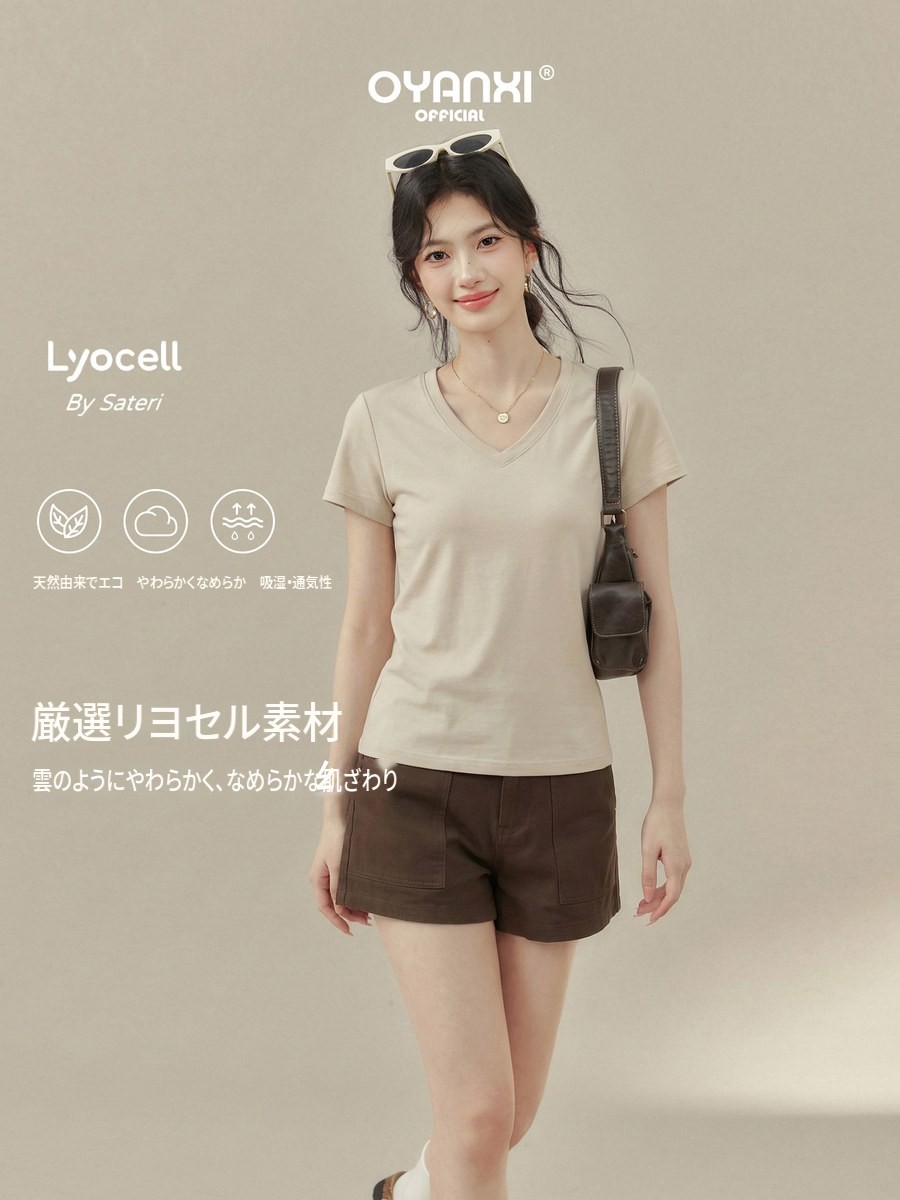 OYANXI Vネック フィット 半袖Tシャツ