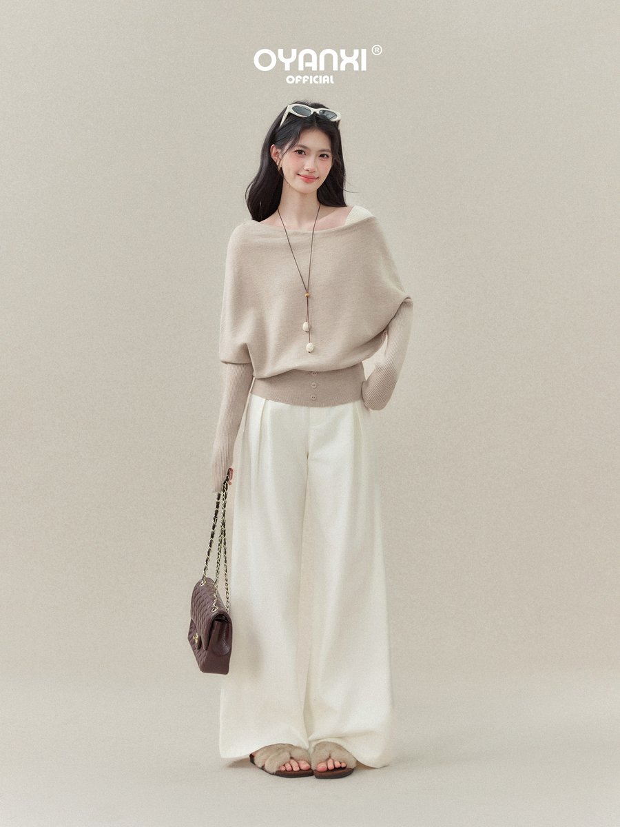 OYANXI アシンメトリーネック フェイクレイヤード ドルマンニット