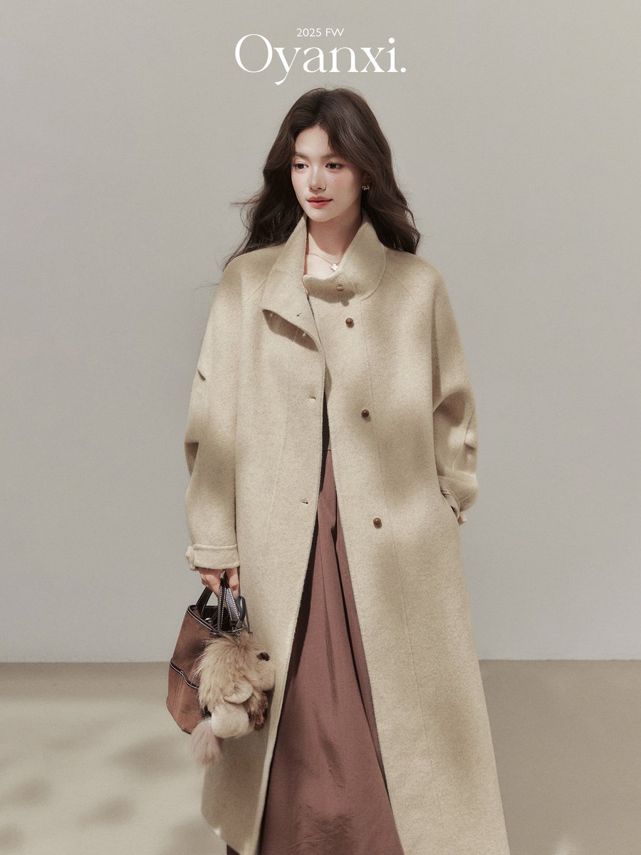 OYANXI スタンドカラー ダブルフェイス ロングコート
