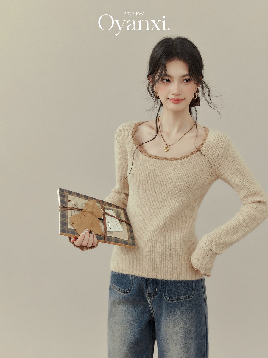 OYANXI クルーネック シンプル ニットトップス