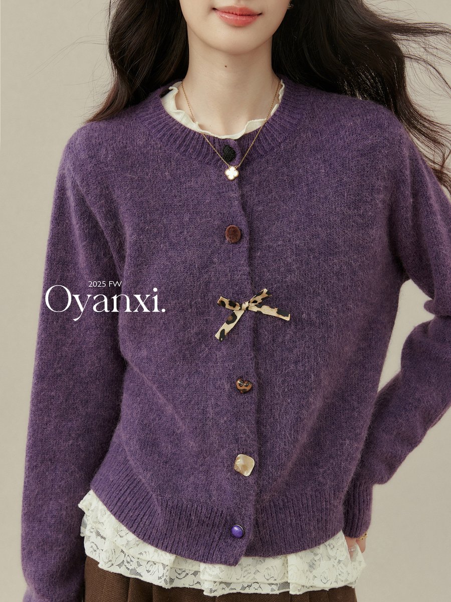 OYANXI パープル ニットカーディガン