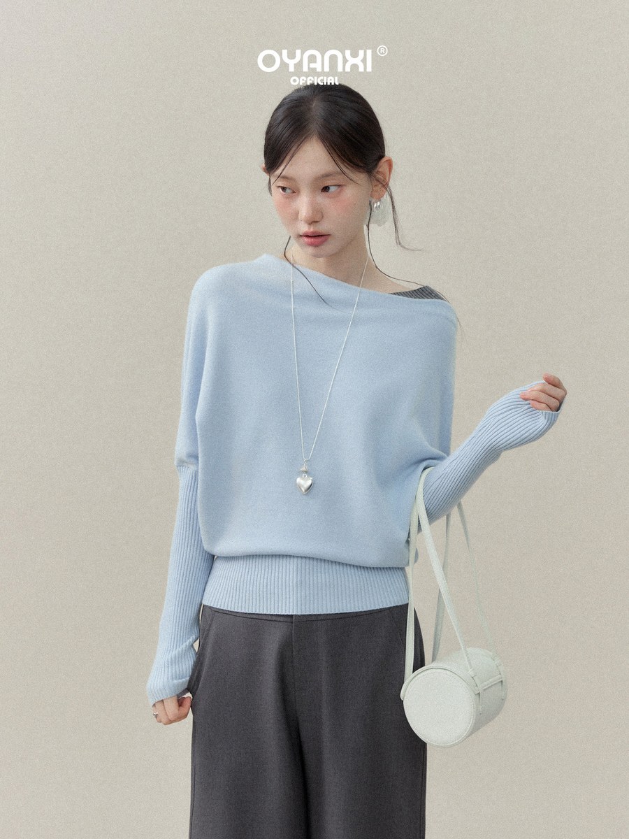 OYANXI 斜めネック リブ裾 ドルマンニット