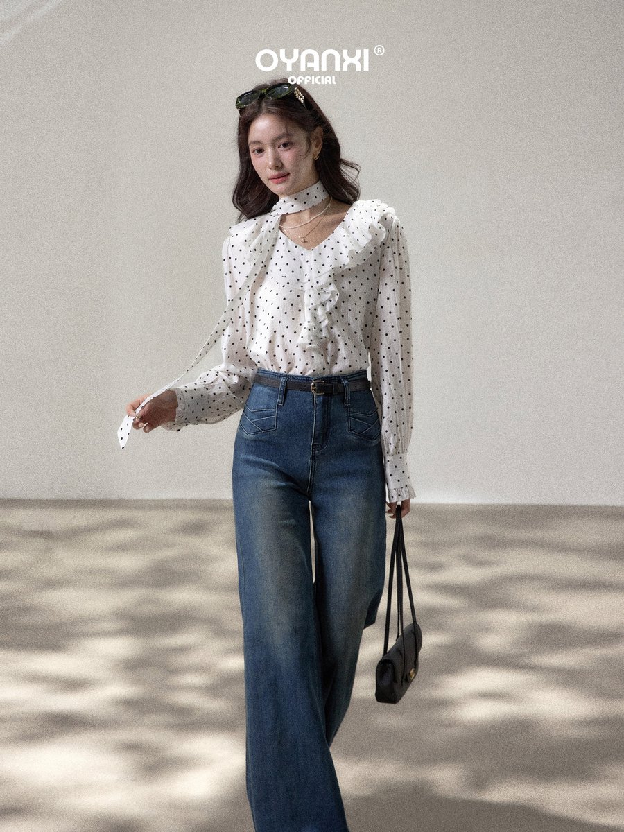 OYANXI ウォッシュド ストレートフレア デニムパンツ