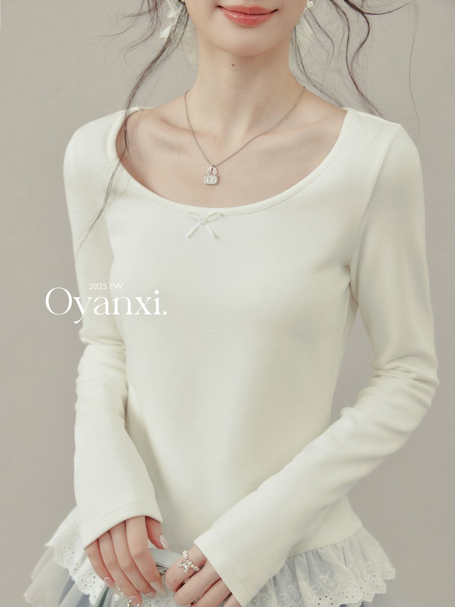 OYANXI 裏起毛 レーストリム 長袖カットソー