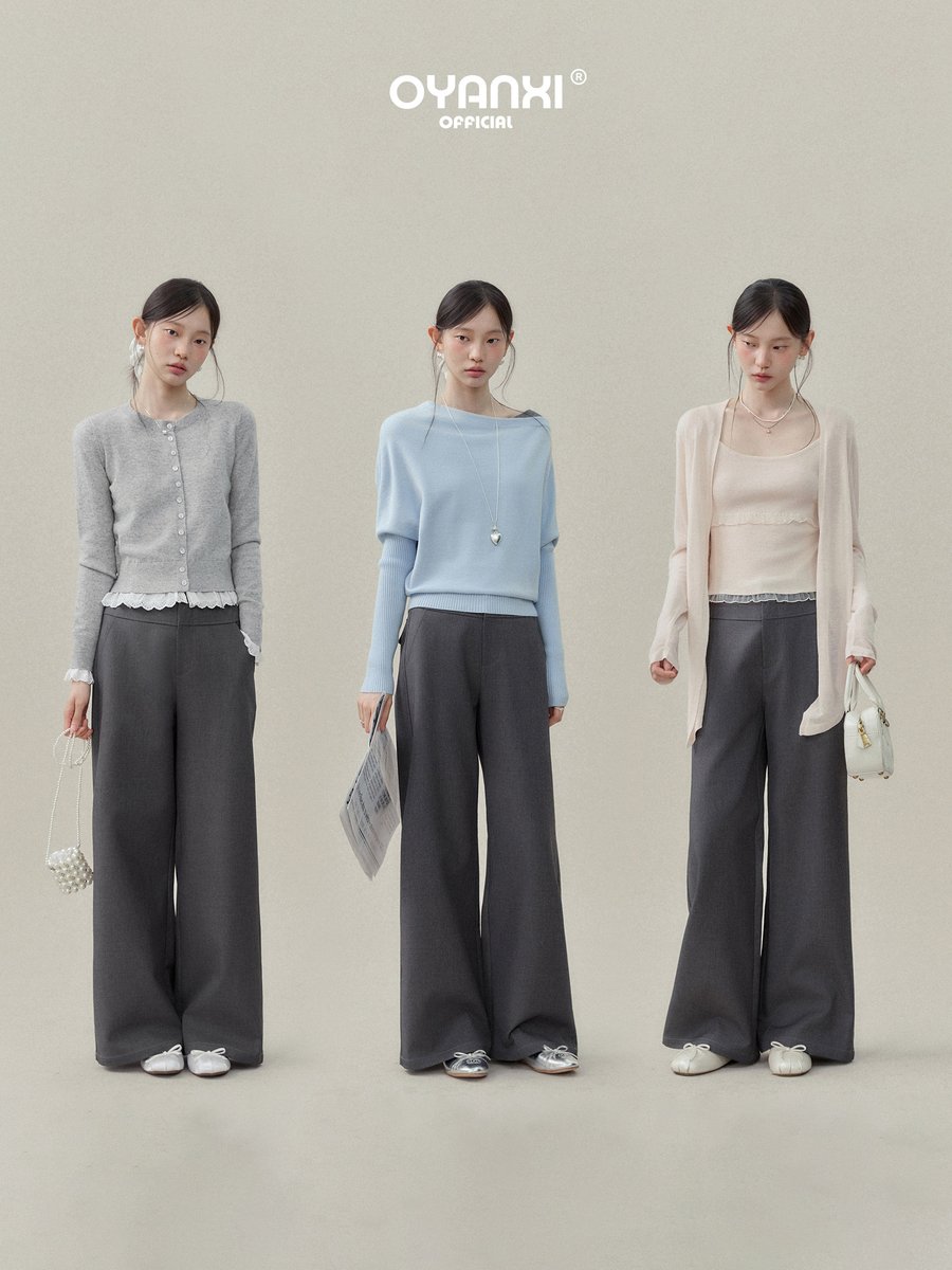 OYANXI シンプル ハイウエスト ストレートワイドパンツ