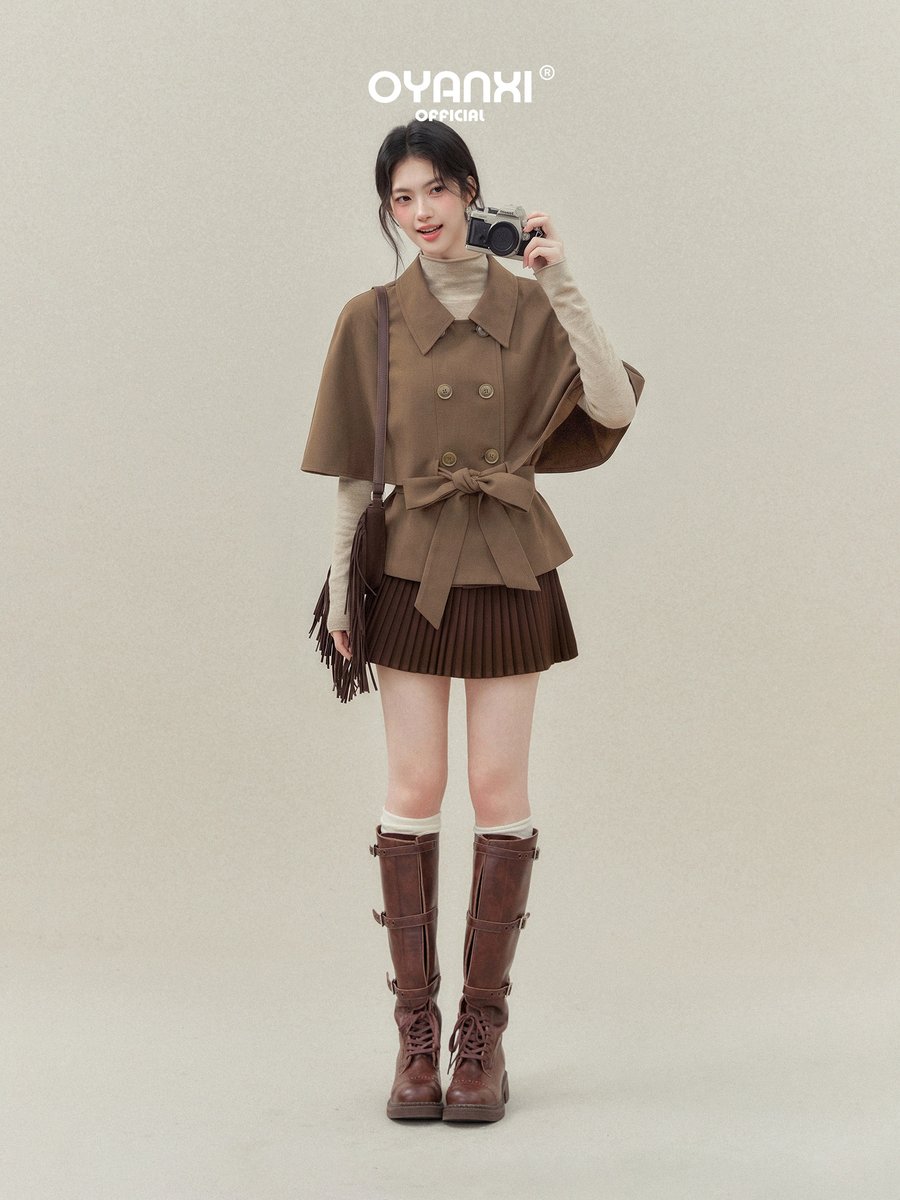 OYANXI ケープ風 トレンチコート×インナー 2点セット